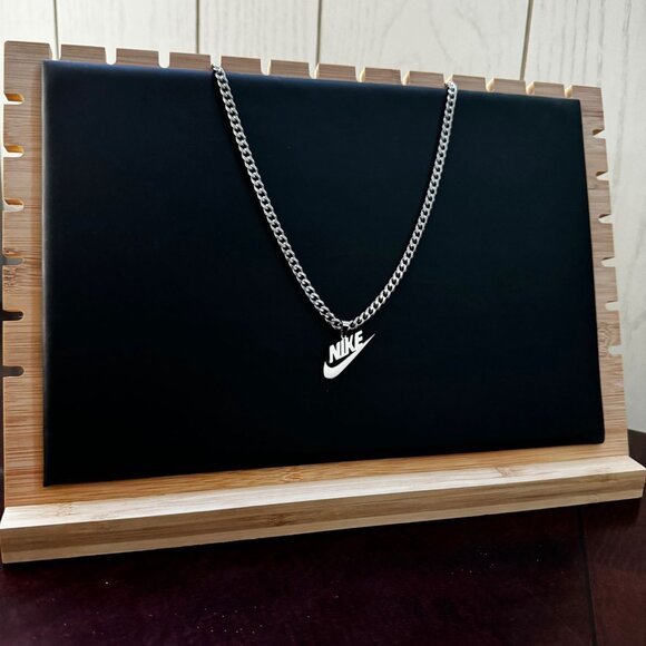 Nike Necklace - Silver Swoosh - 20 Inch Chain - 5mm Cuban - Handmade - Unisex - Picture 2 of 2